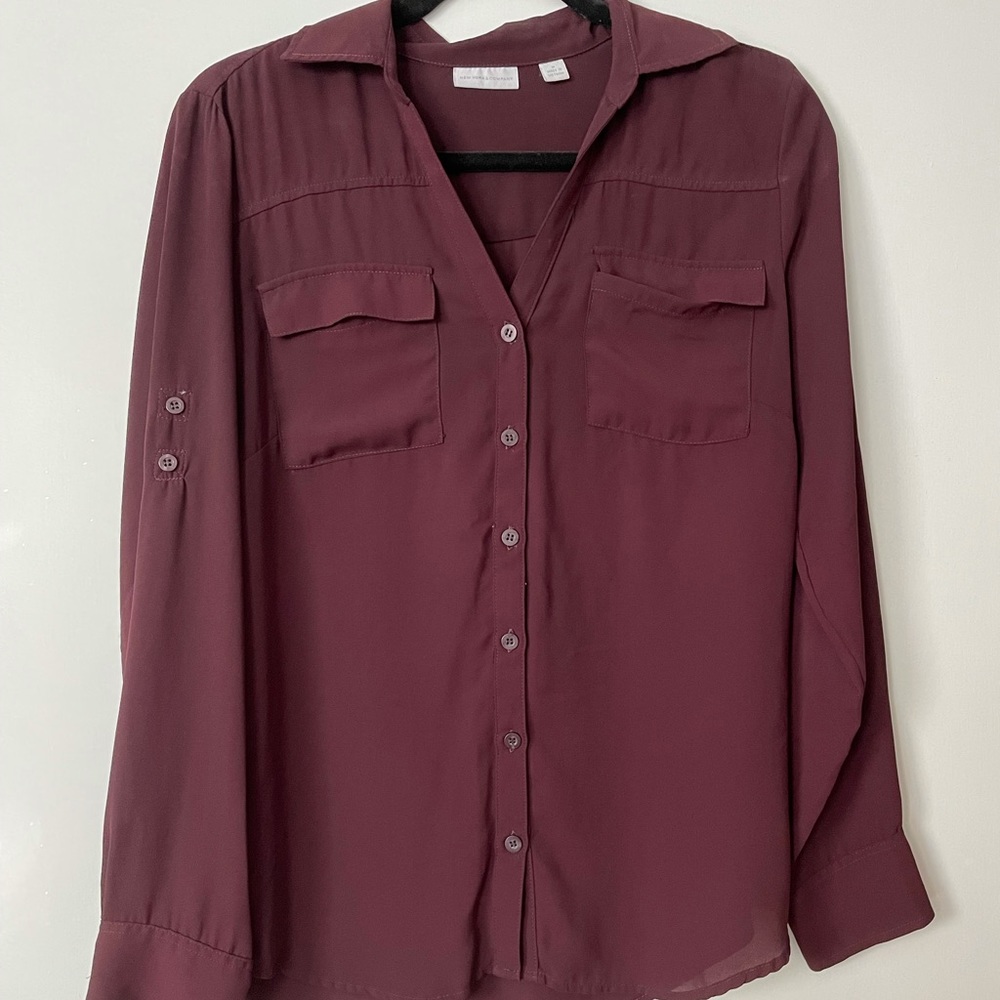 NY and company, maroon, long sleeve, medium,blouse